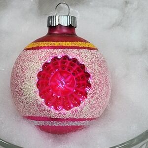 Shiny Brite‎ Double Indent Flower Pink Mica Mercury Glass Christmas Ornament